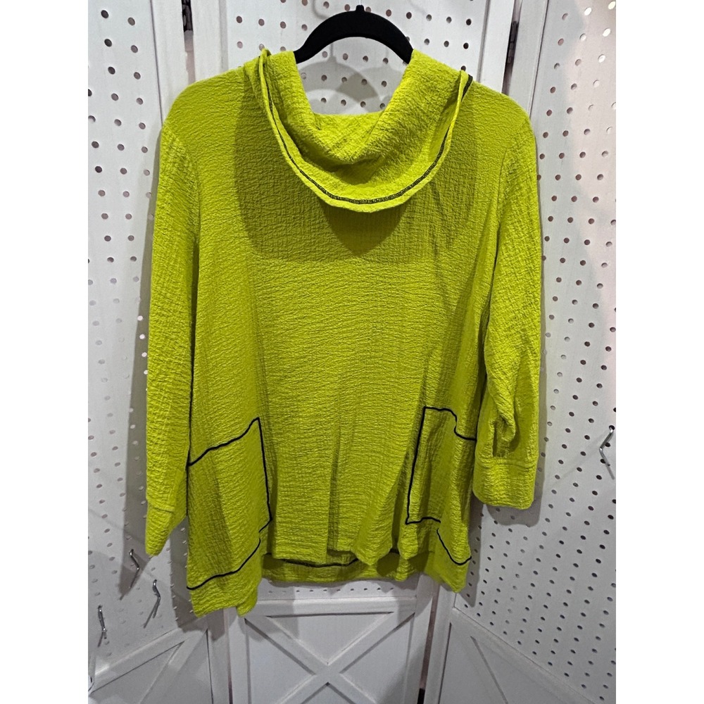 Ali Miles Lime Green‎ Textured Cowl Neck Long Sleeve Tunic Top Women's Size L